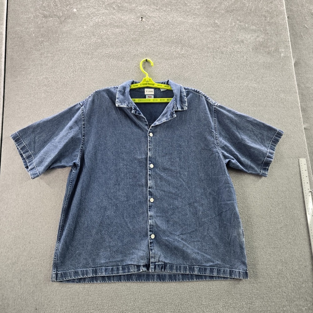 Levi's Men Button Up Shirt L Blue Denim Cotton Hemp Short Sleeve